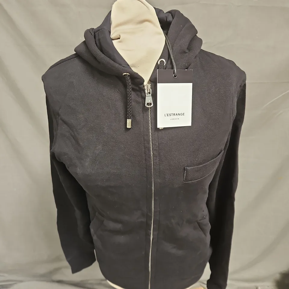 L'ESTRANGE THE HOOD MONOCHROME JACKET IN BLACK SIZE XS