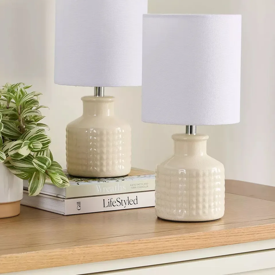 CREAM SET OF 2 CERAMIC TABLE LAMPS