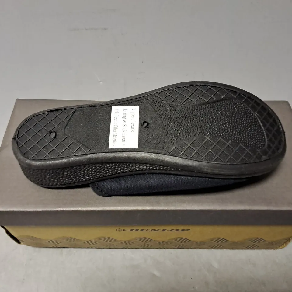 BOXED DUNLOP PAMELA BLACK SLIPPERS - UK 3 