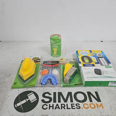 APPROXIMATELY 25 ASSORTED ITEMS INCLUDING HOMIO WINDOW CAMERA, FEBREEZE BIN FRESHENER, GATOR MICRO TOOL DETAIL SANDING KIT