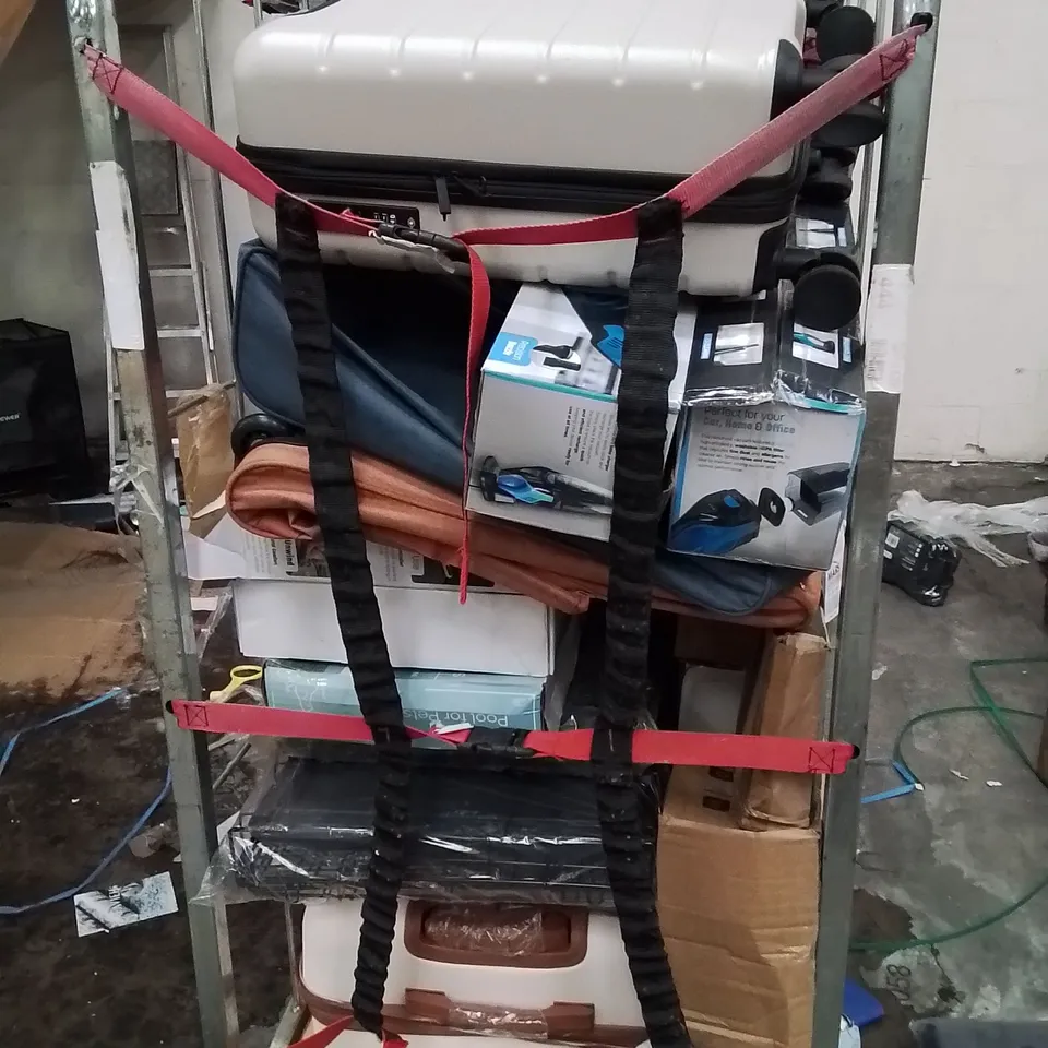 CAGE OF ASSORTED HOUSEHOLD GOODS AND PRODUCTS TO INCLUDE;SUITCASE,VACUUM CLEANER,HEATED THROW,PADDLING POOL FOR PETS