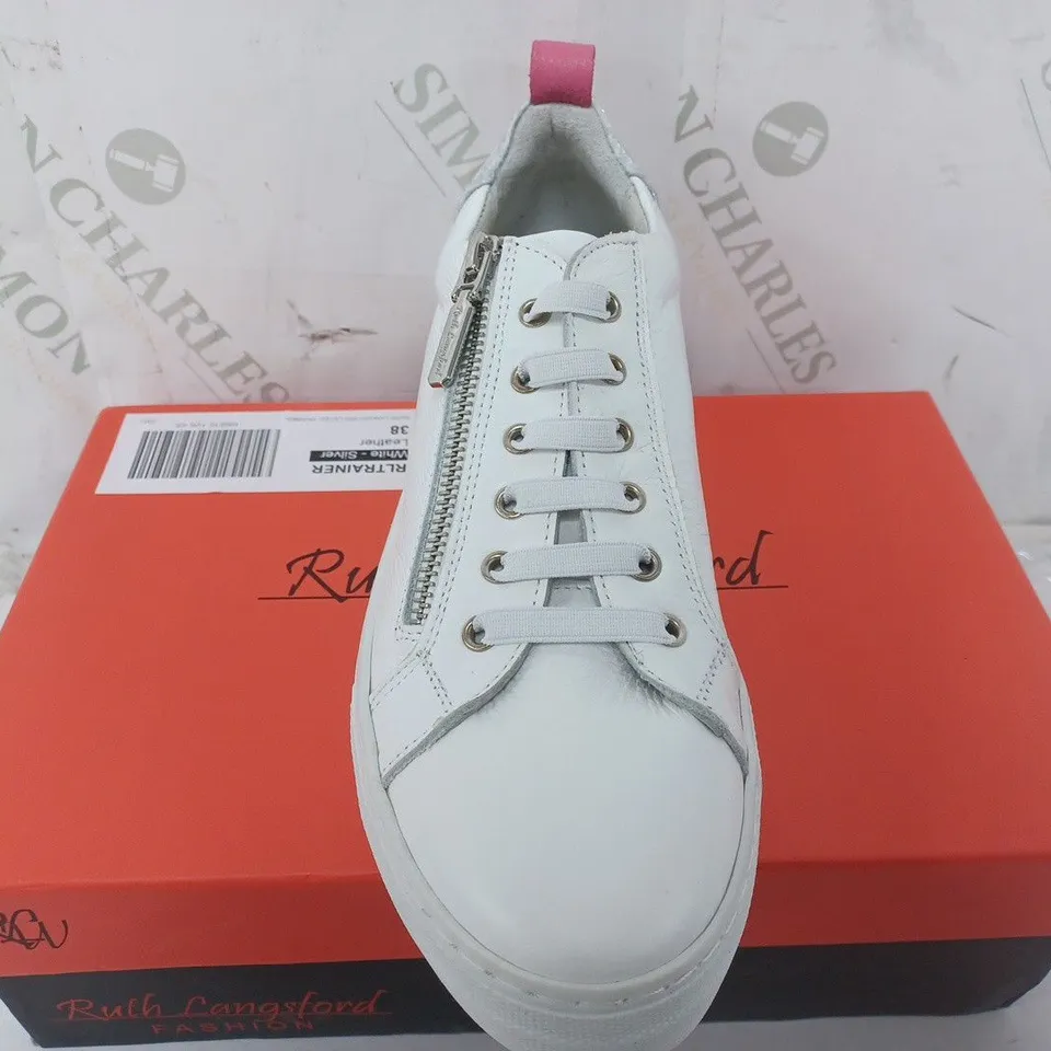 RUTH LANGFORD ZIP TRAINER IN WHITE/PINK - SIZE 5