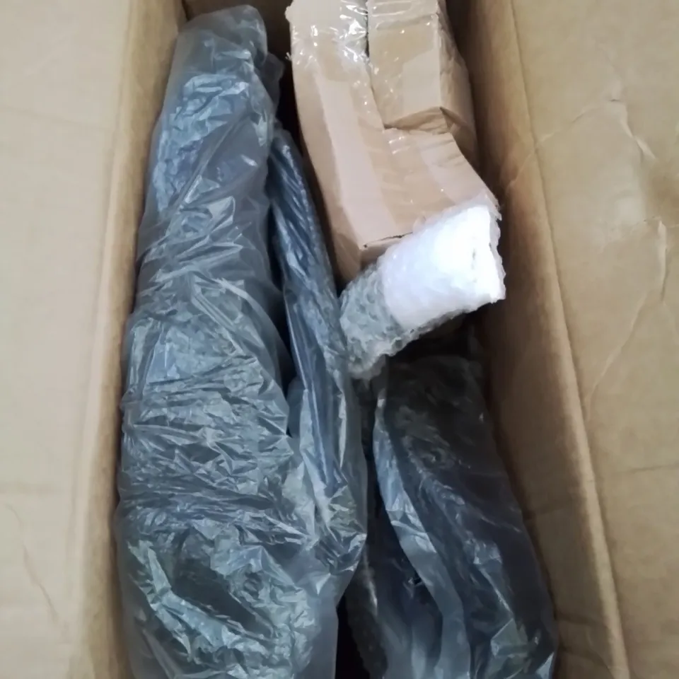 A BOXED CUSHIONED BLACK MESH UPHOLSTERED OFFICE CHAIR