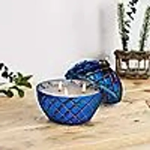 HOME STORIES MERCURY GLASS 3 WICK FLAMELESS LED CANDLE NAVY