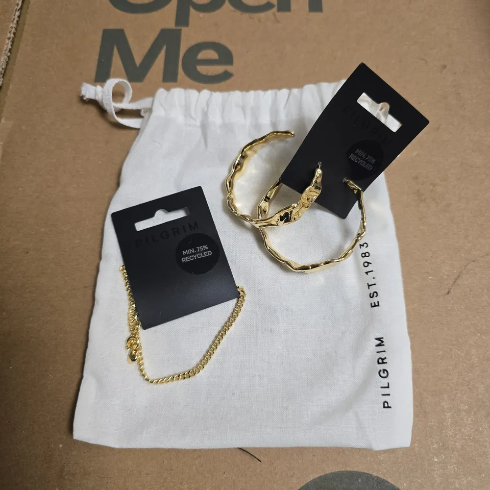 LOT OF 2 PILGRIM JEWELLERY ITEMS INCLUDES HOOP EARRINGS AND BRACELET