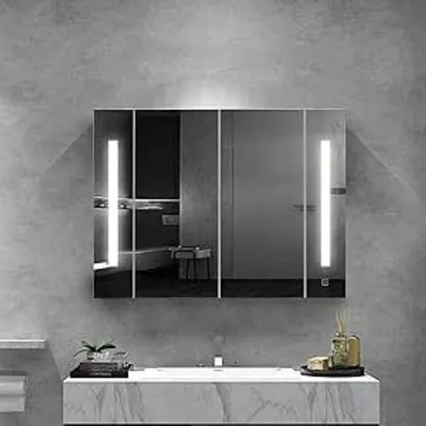 OFCASA 2 DOORS BATHROOM MIRROR CABINET WITH LED LIGHTS - WALL MOUNTED STORAGE WITH ADJUSTABLE SHELVES (1 BOX)