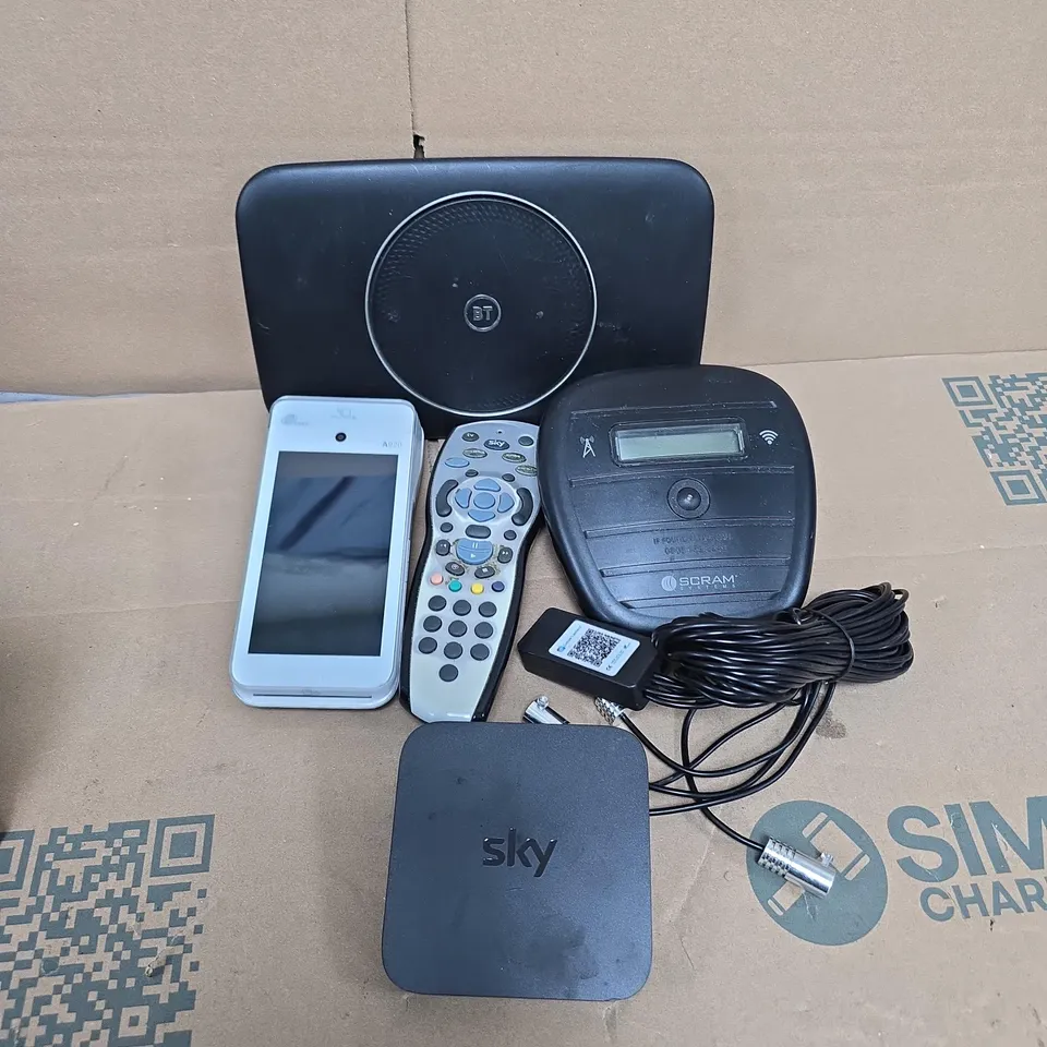 APPROXIMATELY 10 ASSORTED ELECTRICAL ITEMS TO INCLUDE PAX A920, BT SMART HUB 2, SKY REMOTE, ETC