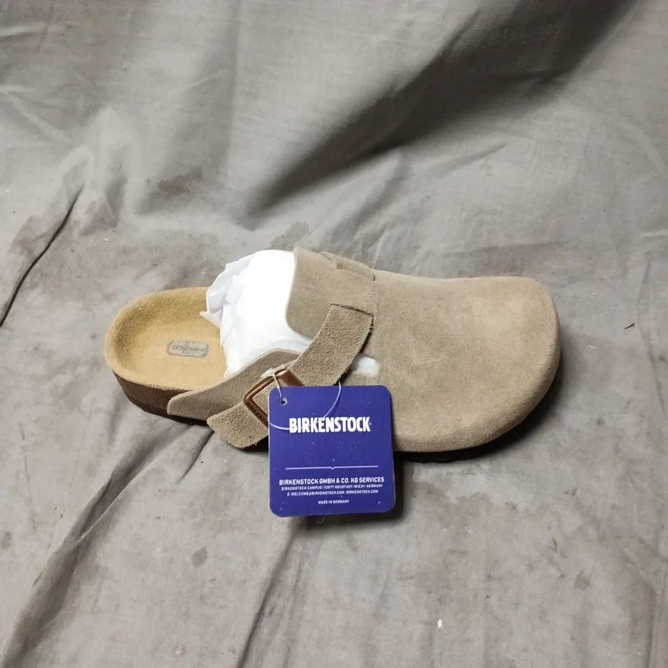 BIRKENSTOCK SOFT FOOTBED SUEDE SANDALS - TAUPE SIZE 36