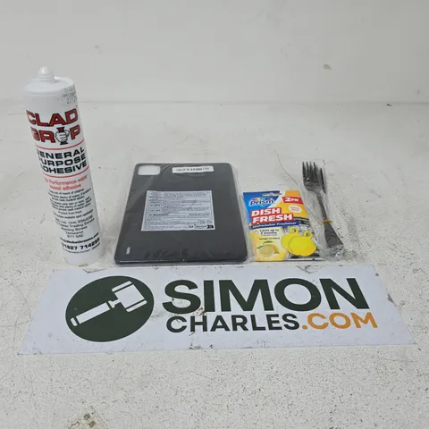 APPROXIMATELY 15 ASSORTED HOUSEHOLD PRODUCTS TO INCLUDE GENERAL PURPOSE ADHESIVE, TABLET COVER AND PRISM DISHWASHER FRESHENER