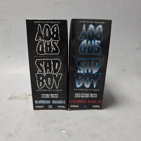 BOX OF APPROXIMATELY 15 ASSORTED SAD BOY E-LIQUID PRODUCTS TO INCLUDE - BLUEBERRY GRANOLA & ICE FRUIT LINE STRAWBERRY BLOOD ICE 