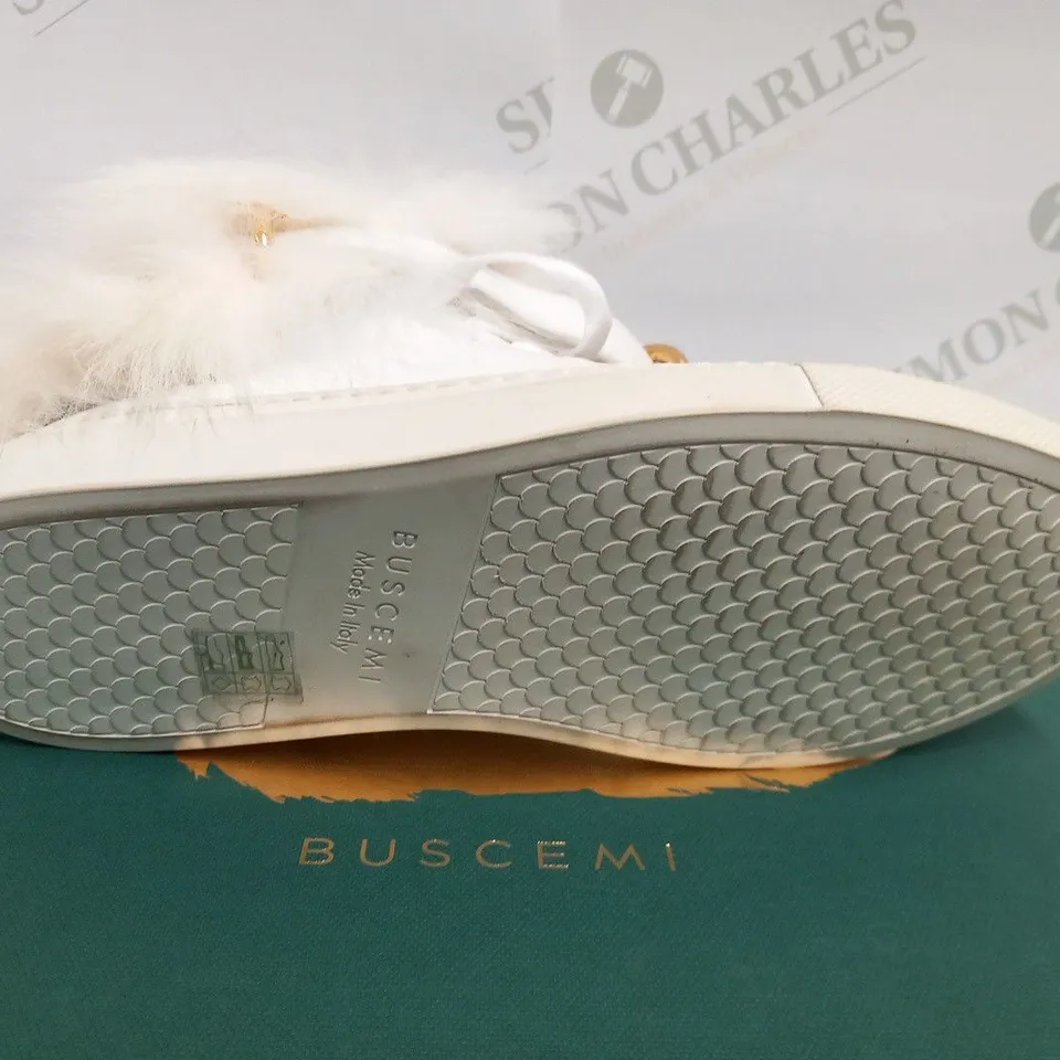BOXED PAIR OF BUSCEMI WOMEN 100MM NEW RABBIT WHITE SIZE 8(38)