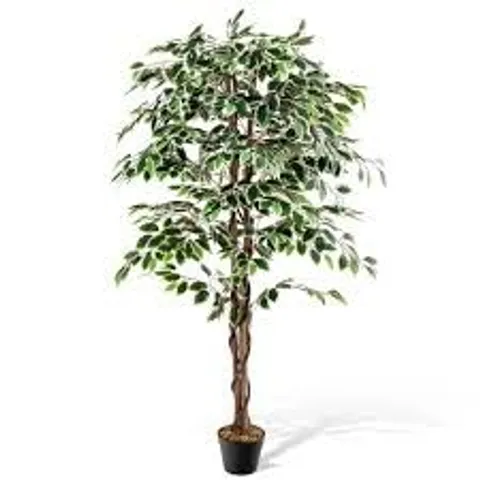 BOXED COSTWAY ARTIFICIAL FICUS TREE TALL FAUX INDOOR PLANT WITH NATURAL WOOD TRUNK