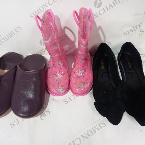 BOX OF APPROXIMATELY 15 ASSORTED PAIRS OF SHOES AND FOOTWEAR ITEMS IN VARIOUS STYLES AND SIZES TO INCLUDE ULTIMATE KIDS, FASHION, ETC