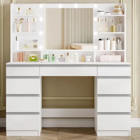 BOXED DRESSING TABLE WITH BULB/LED LIGHT, VANITY DESK WITH 1 LARGE DRAWER (2 BOXES)