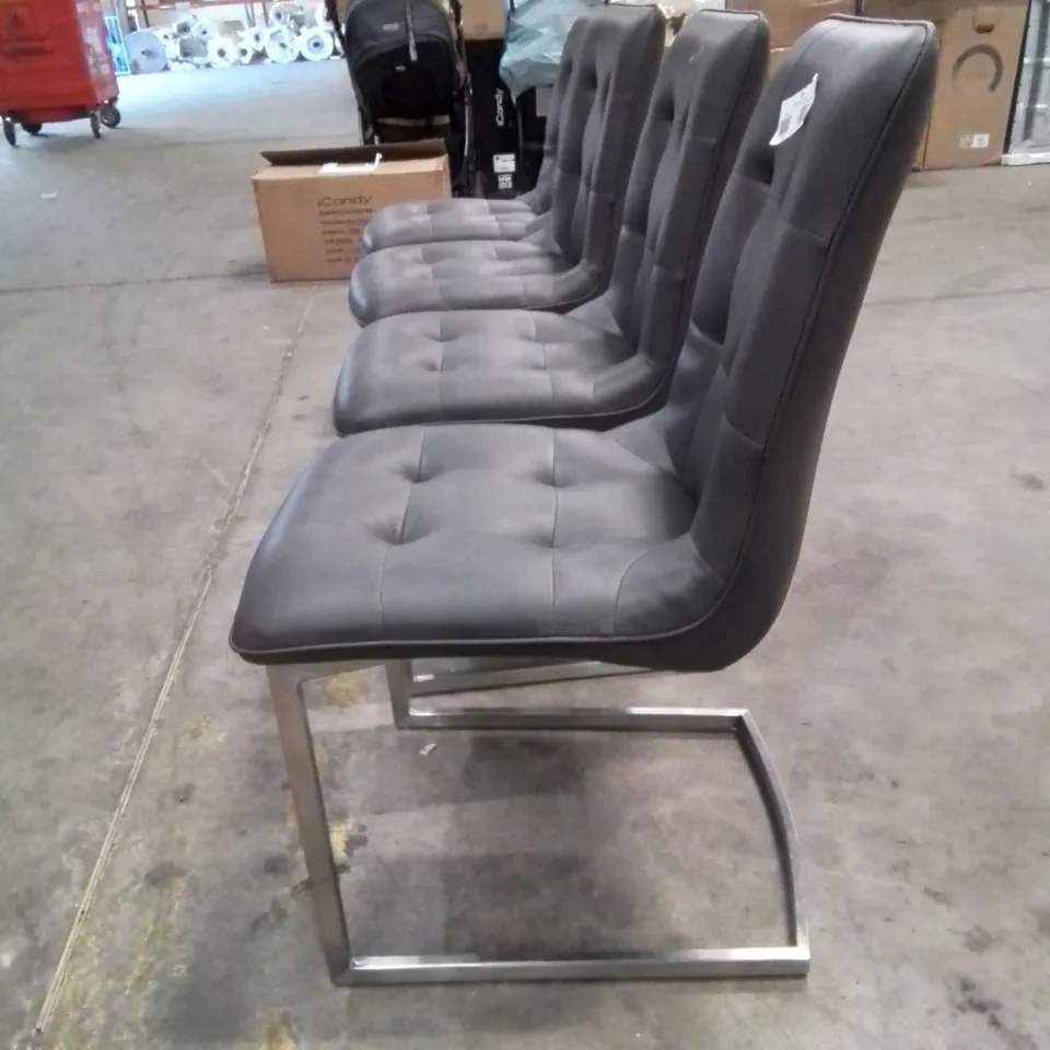 SET OF 4 QUALITY BUTTON BACK FAUX LEATHER UPHOLSTERED SIDE/DINING CHAIRS CHROME LEGS