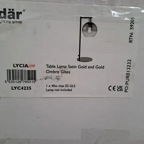 DAR LIGHTING LYCIA TABLE LAMP SATIN GOLD AND GOLD OMBRE GLASS LYC4235