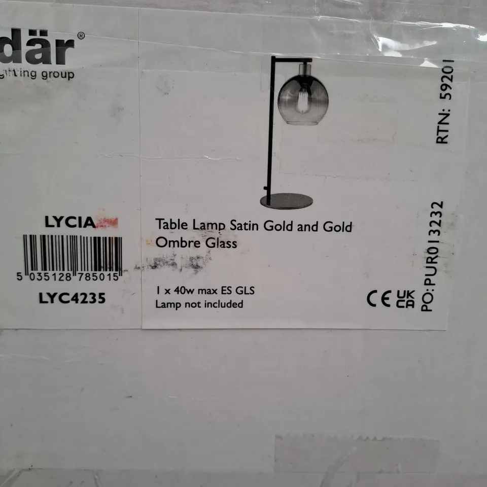 DAR LIGHTING LYCIA TABLE LAMP SATIN GOLD AND GOLD OMBRE GLASS LYC4235