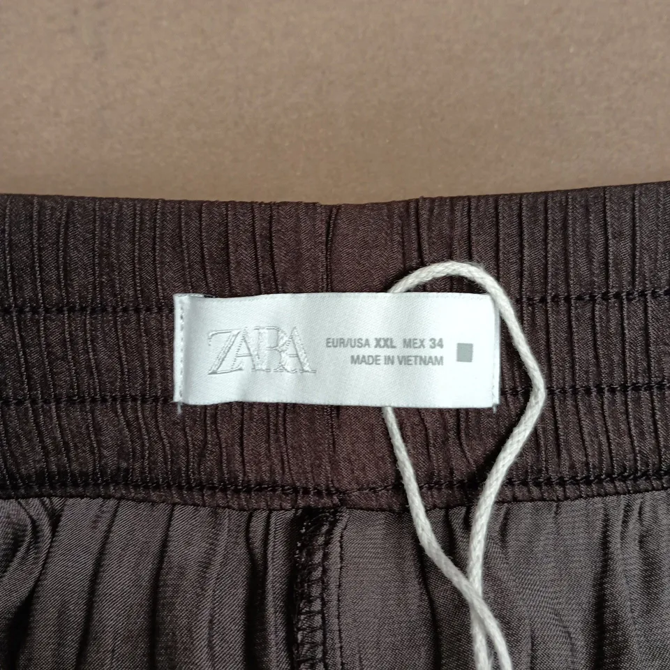 ZARA WOMEN'S TROUSERS – DARK BROWN, ELASTIC WAISTBAND, XXL MADE IN VIETNAM