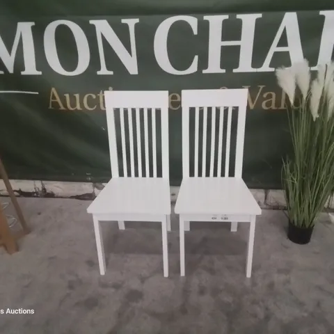 PAIR OXFORD WHITE WOODEN DINING CHAIRS 