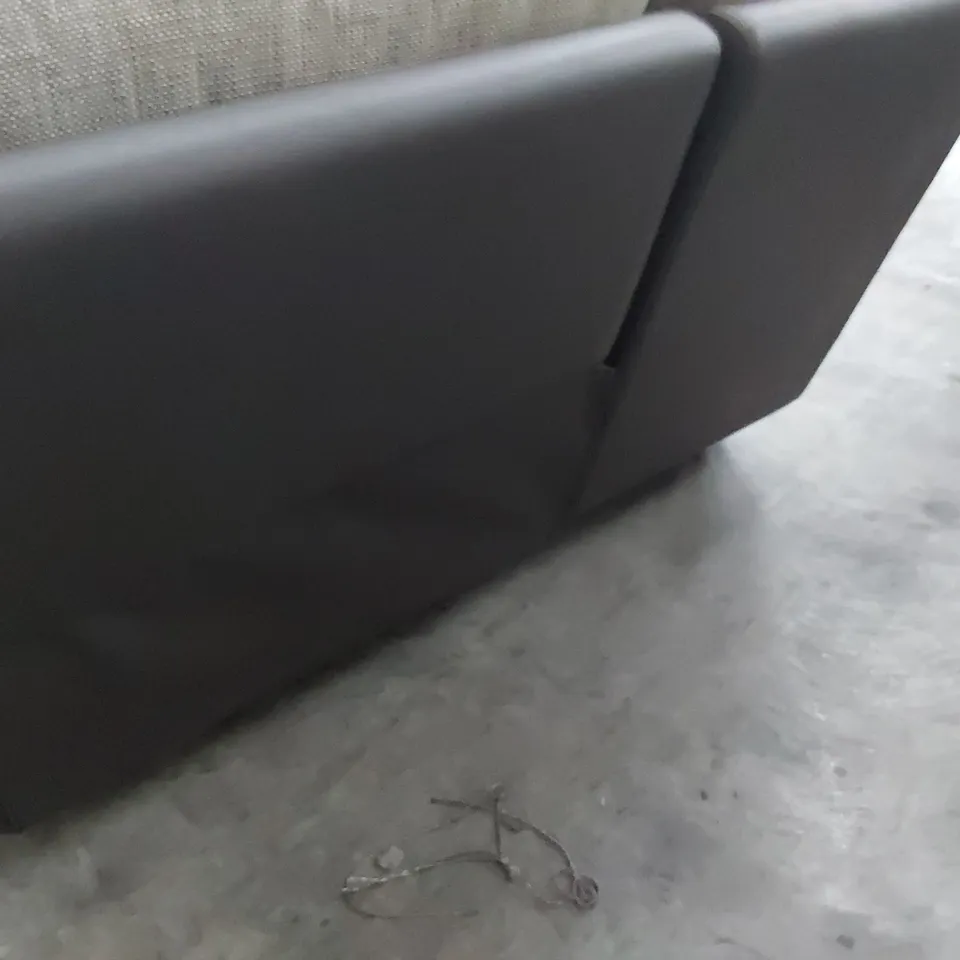 THREE SECTIONS OF CORNER GROUP, MANUAL RECLINING BROWN FAUX LEATHER  & GREY FABRIC