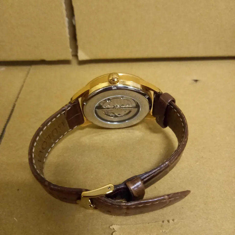 BULOVA MENS AUTOMATIC ROSE GOLD LEATHER WATCH