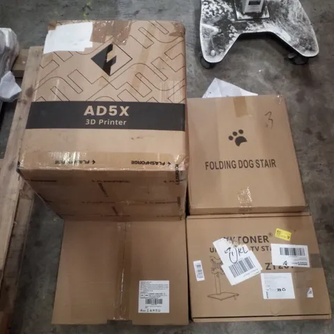 PALLET CONTAINING ASSORTED PRODUCTS INCLUDING FOLDING DOG STAIRS, TV STAND, PICTURE FRAMES & 3D PRINTER