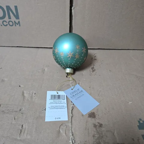BOX OF 12 GISELA GRAHAM GREEN WITH STARS CHRISTMAS HANGING DECORATIONS 