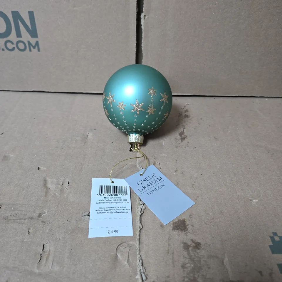 BOX OF 12 GISELA GRAHAM GREEN WITH STARS CHRISTMAS HANGING DECORATIONS 