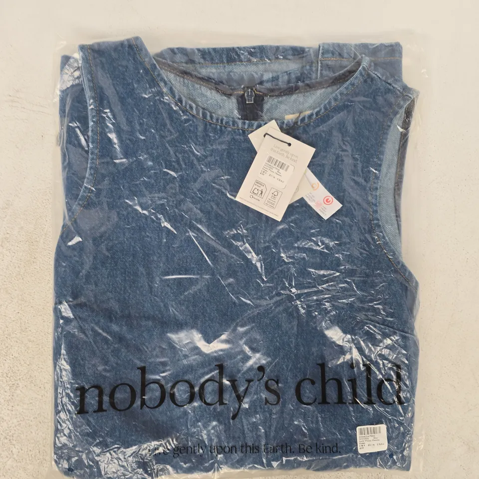 BAGGED NOBODY'S CHILD IZZIE PINNY DENIM DRESS IN BLUE SIZE UK 8