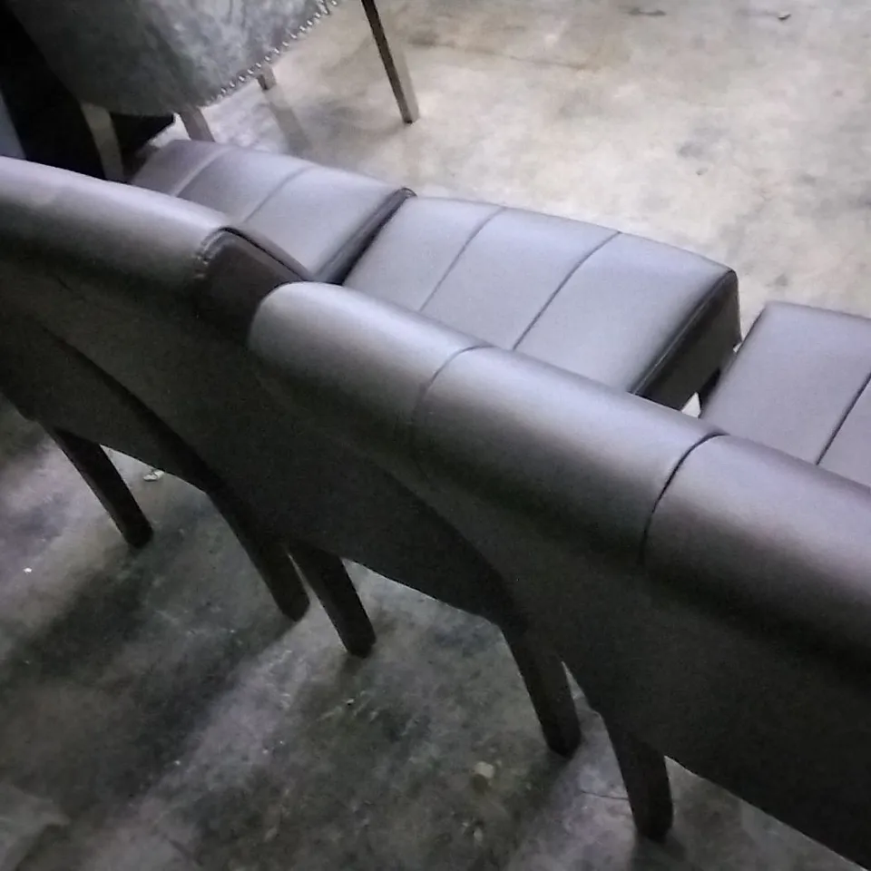 SET OF 3 CHOCOLATE BROWN LEATHER DINING CHAIRS WITH WOODEN LEGS