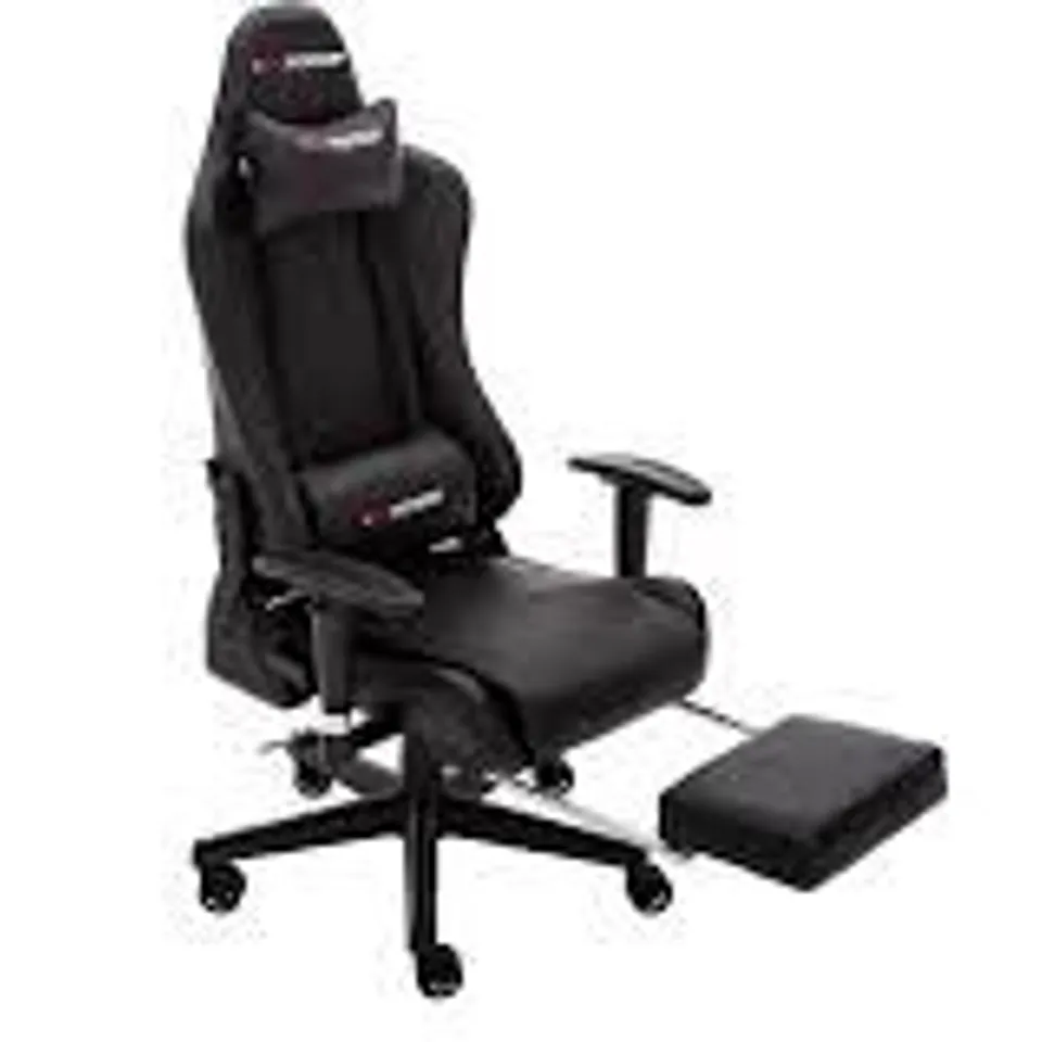 BOXED DESIGNER GT FORCE FORMULA PS LEATHER RACING SPORTS OFFICE CHAIR WITH FOOTSTOOL IN BLACK 