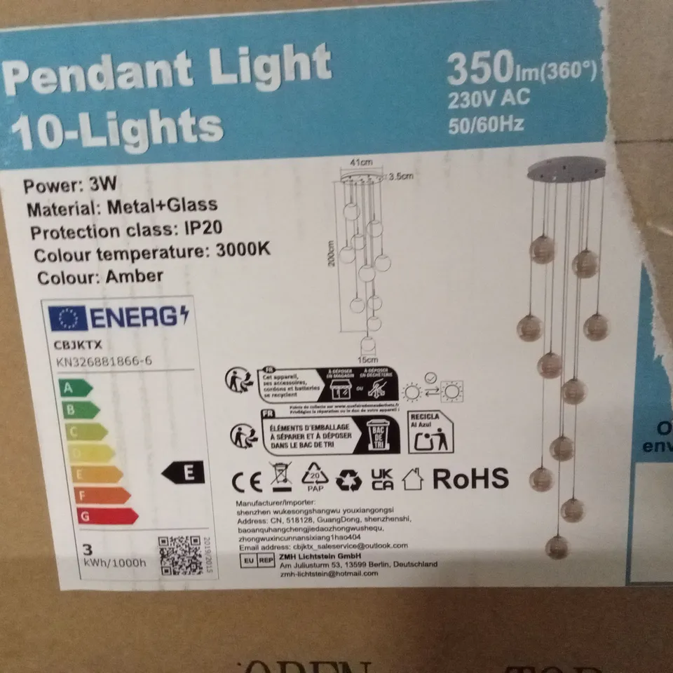 BOXED 10-LIGHT CEILING PENDANT LIGHT (1 BOX)