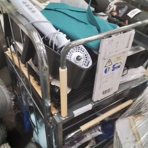CAGE OF ASSORTED HOUSEHOLD GOODS AND PRODUCTS TO INCLUDE;AIR FRYER,DOG CAGE,GYM MATS