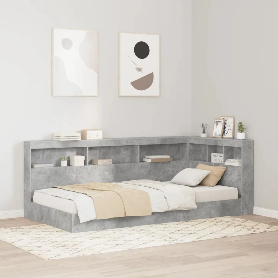 BOXED VIDAXL BOOKCASE BED -CONCRETE GREY- 100×200CM ENGINEERED WOOD [3 BOXES] 