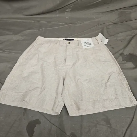 ABERCROMBIE & FITCH 8" RELAXED PLAINFRONT LINEN BLEND STRETCH SHORT IN BEIGE SIZE 31
