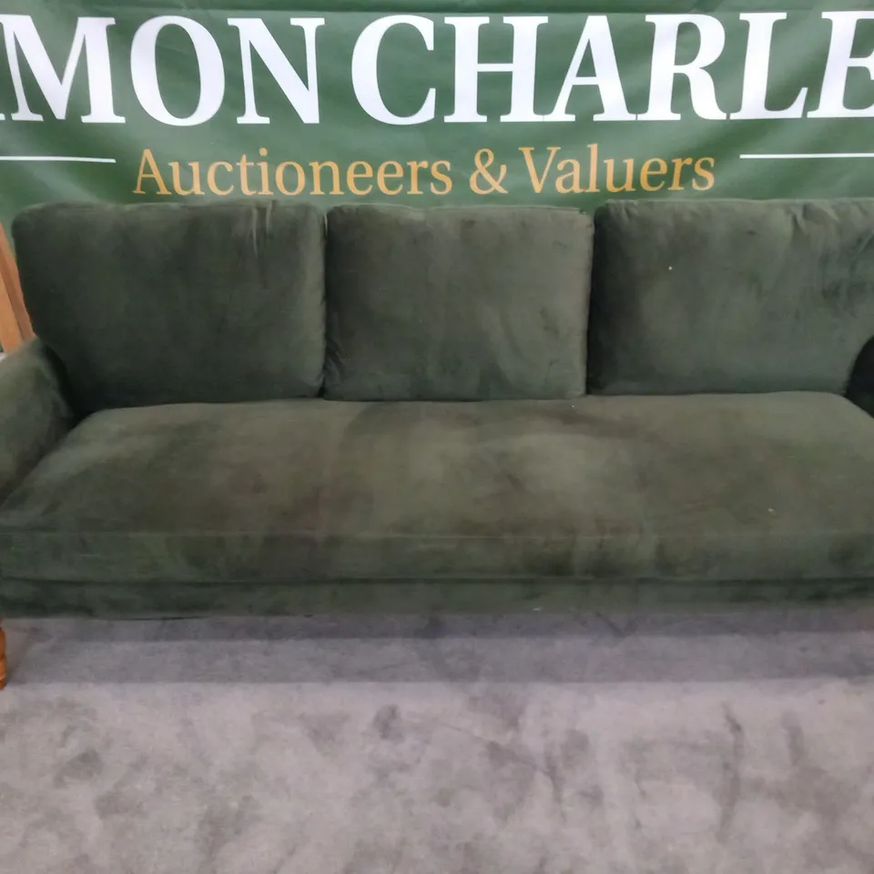DESIGNER GREEN FABRIC THREE SEATER SOFA
