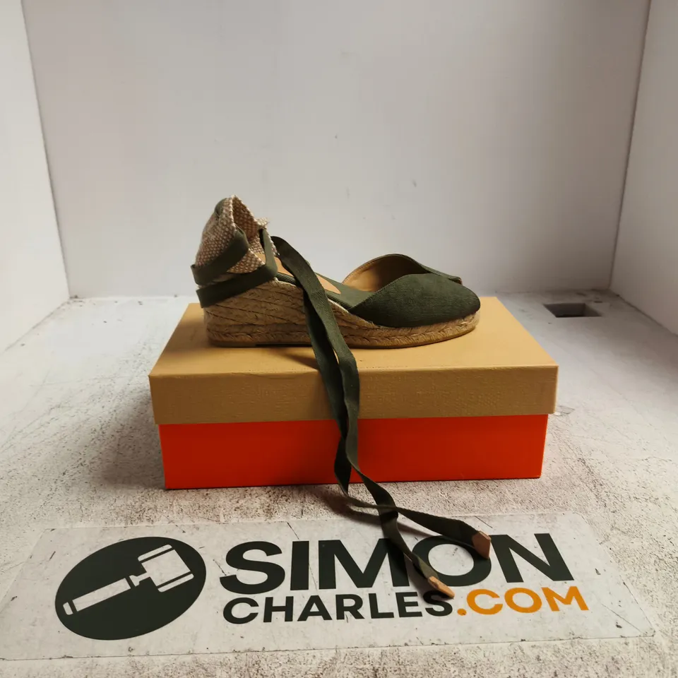 CASTANER OLIVE ESPADRILLE WEDGE SANDALS – UK 7 (EU 40, US 9) – BOXED