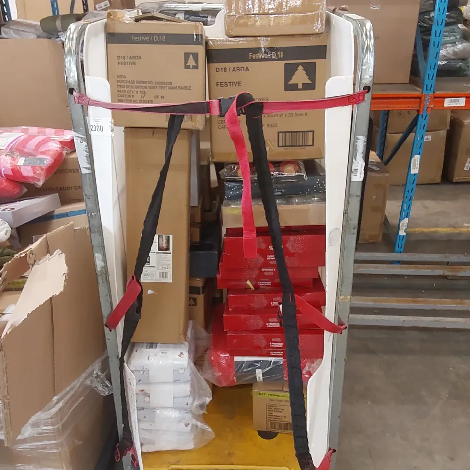 CAGE TO CONTAIN A LARGE ASSORTMENT OF CHRISTMAS STOCK TO INCLUDE; CHRISTMAS CRACKERS, BAUBLES, DECOR ETC (CAGE NOT INCLUDED)