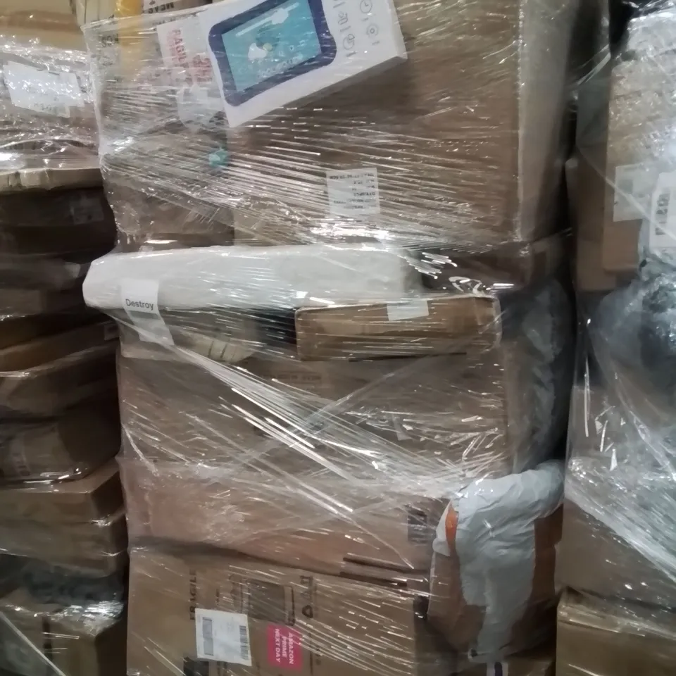 PALLET OF ASSORTED HOUSEHOLD GOODS AND PRODUCTS TO INCLUDE;TRASH CAN,KIDS ANDROID TABLET,LED PROJECTION LIGHT