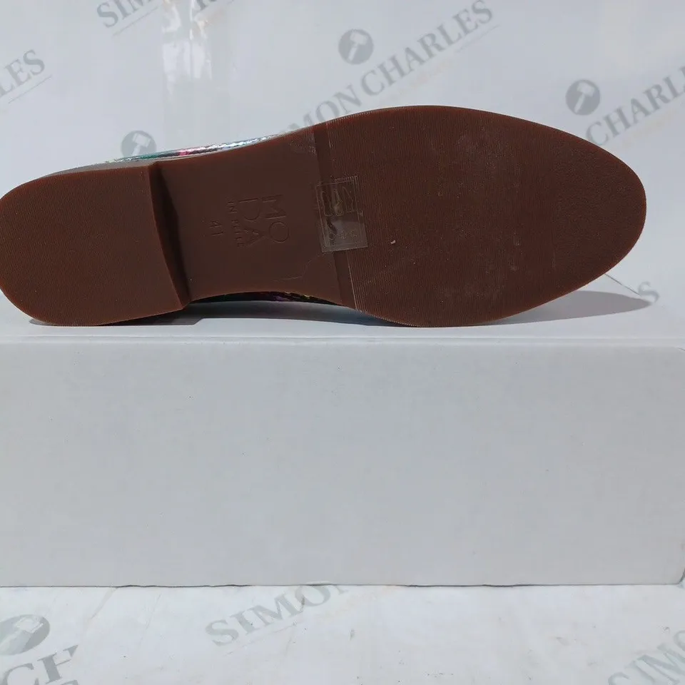 BOXED PAIR OF MODA IN PELLE ENLIE LOAFERS IN RAINBOW SIZE 8