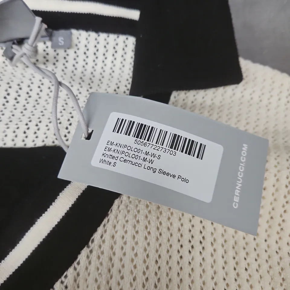 CERNUCCI LONG SLEEVE KNIT POLO - WHITE, SIZE S