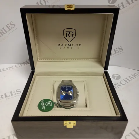 MENS RAYMOND GAUDIN WATCH – MULTI FUNCTION DIAL – STAINLESS CASE & STRAP – 5ATM WATER RESISTANT - WOODEN GIFT BOX