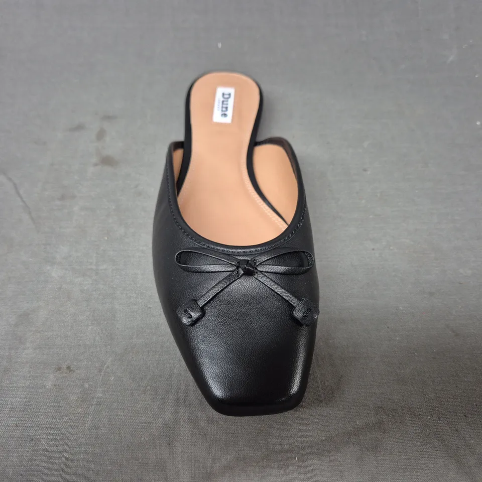 BOXED PAIR OF DUNE LONDON 484 HAYLAS BALLERINA MULES IN BLACK SIZE 7