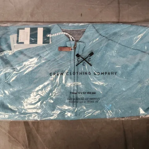 BAGGED CREW CLOTHING COMPANY ORGANIC HALF ZIP JUMPER IN BLUE SIZE LARGE