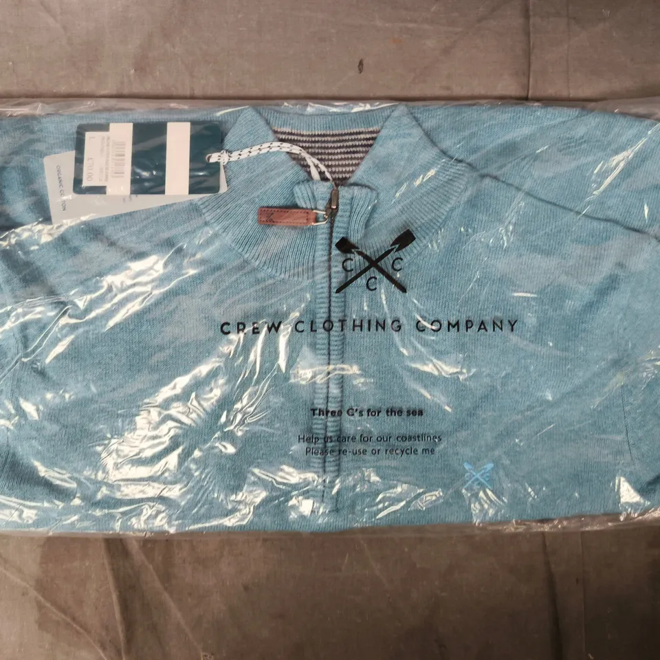 BAGGED CREW CLOTHING COMPANY ORGANIC HALF ZIP JUMPER IN BLUE SIZE LARGE