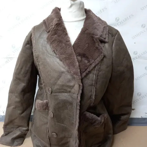 CENTIGRADE BONDED FAUX FUR AVIATOR JACKET IN CHOCOLATE SIZE LARGE 
