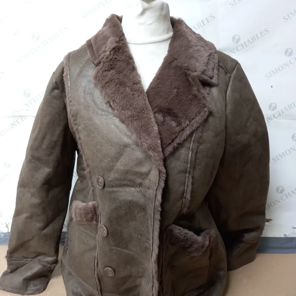 CENTIGRADE BONDED FAUX FUR AVIATOR JACKET IN CHOCOLATE SIZE LARGE 
