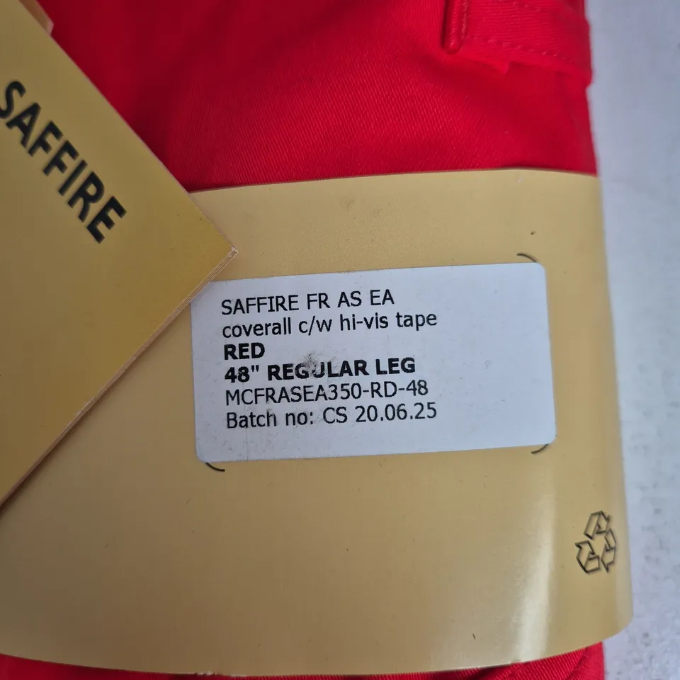 SAFFIRE FR COVERALL, RED, 48" REGULAR LEG – WORKWEAR