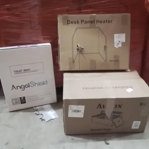 PALLET OF ASSORTED HOUSEHOLD GOODS AND PRODUCTS TO INCLUDE;ELECTRIC FRYER,DESK PANEL HEATER,TOILET SEAT
