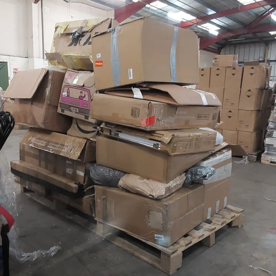 PALLET TO CONTAIN A LARGE ASSORTMENT OF CONSUMER PRODUCTS/FURNITURE PARTS 